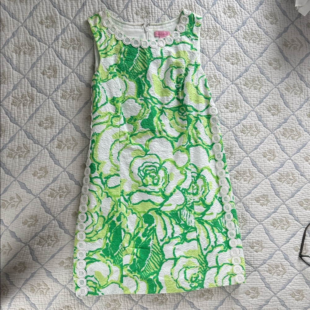 Lilly Pulitzer Green and White Dress with Decorative Trim